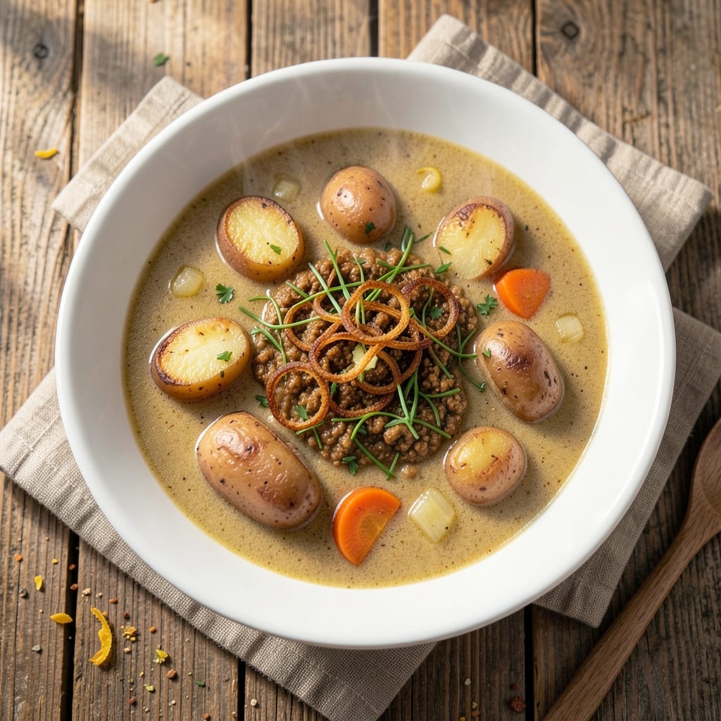 Alton Brown's Potato Soup Recipe: Velvety Crème Fraîche Swirls and Crispy Herb Topping