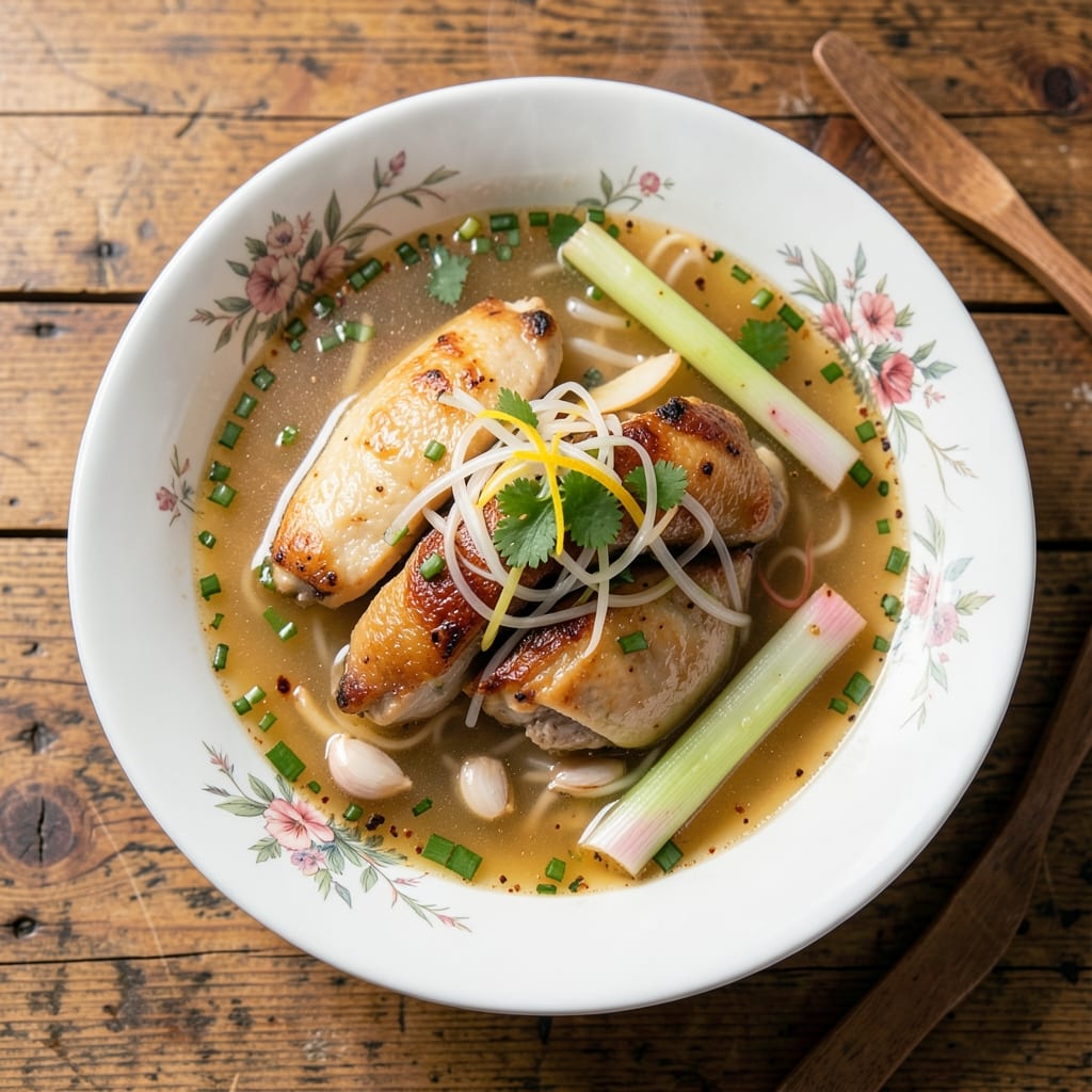 Asian Clear Chicken Soup Recipe: Fragrant Ginger-Lemongrass Broth with Silky Rice Noodles