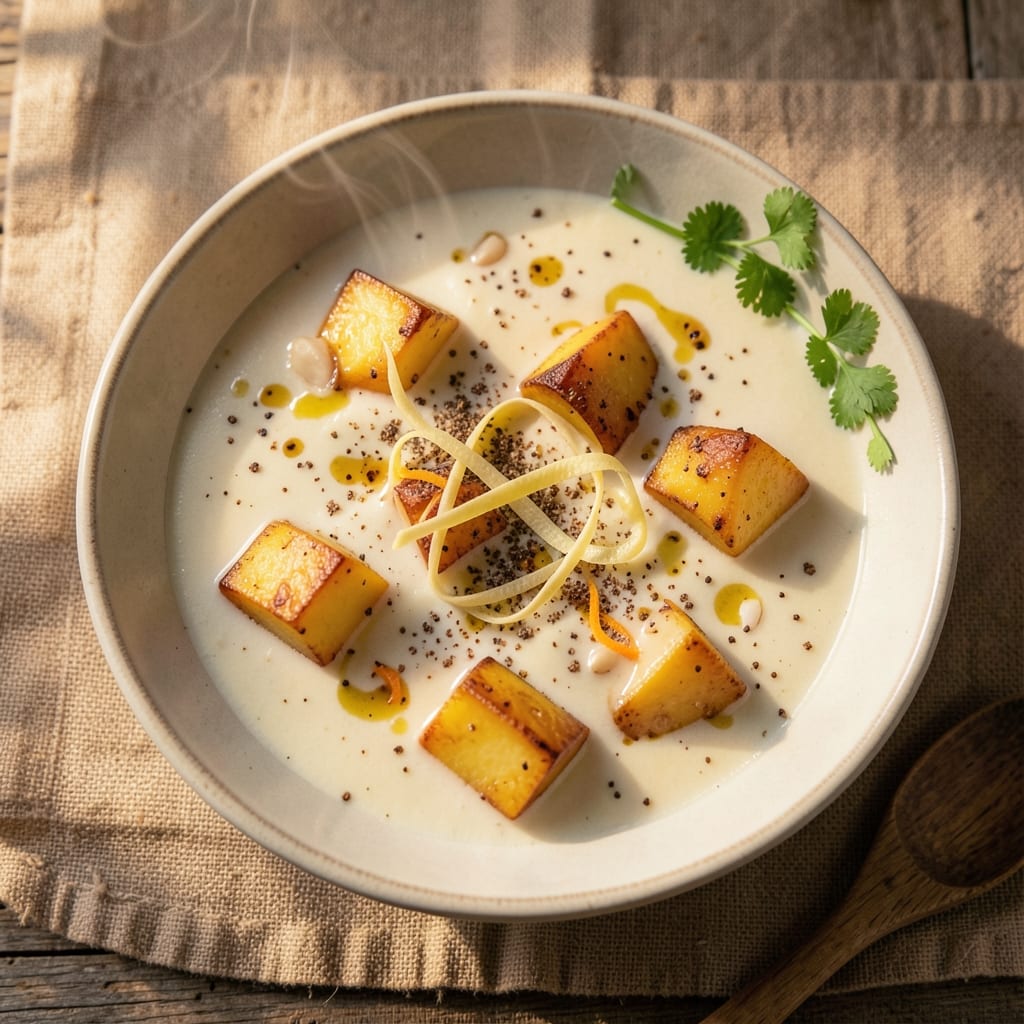 Aloo Soup Recipe: Spiced Potato and Coconut Cream Velvety Delight