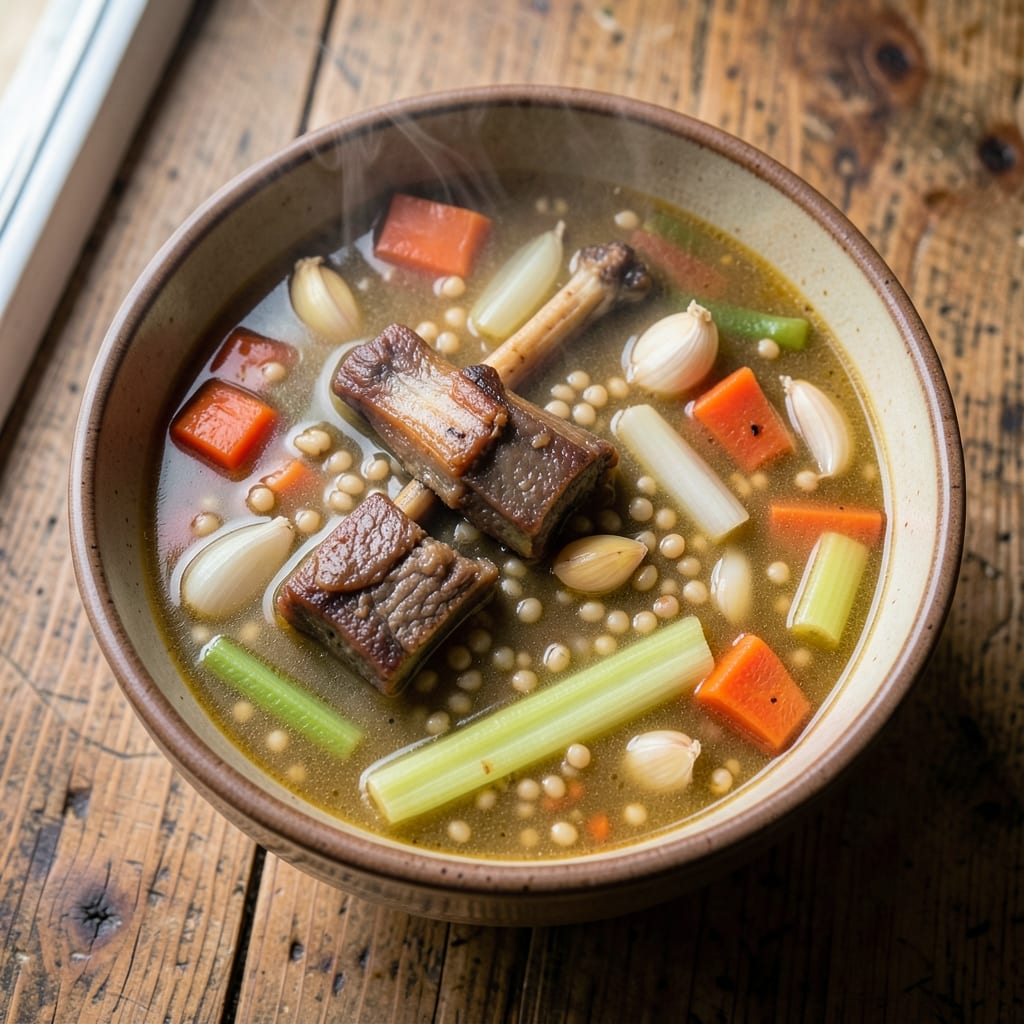 Beef Barely Soup Recipe: Smoky Bone Broth with Hearty Dumplings