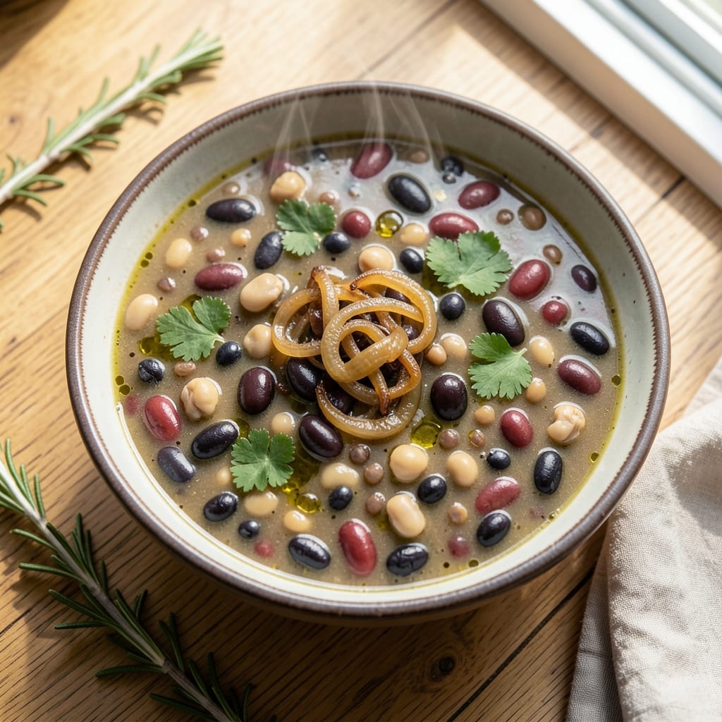14 Bean Vegetarian Soup Recipe: Smoky Barley and White Bean Harmony