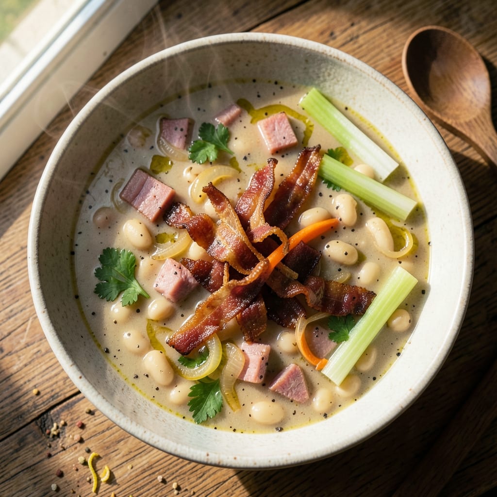 Barefoot Contessa's Ham and Bean Soup Recipe: Smoky-Sweet Simmer With Crispy Bacon Bits
