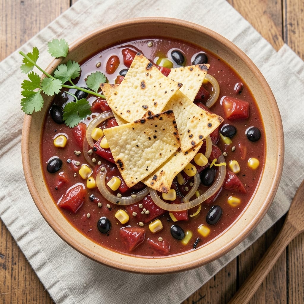 Authentic Vegetarian Tortilla Soup Recipe: Smoky Black Bean and Corn Crunch