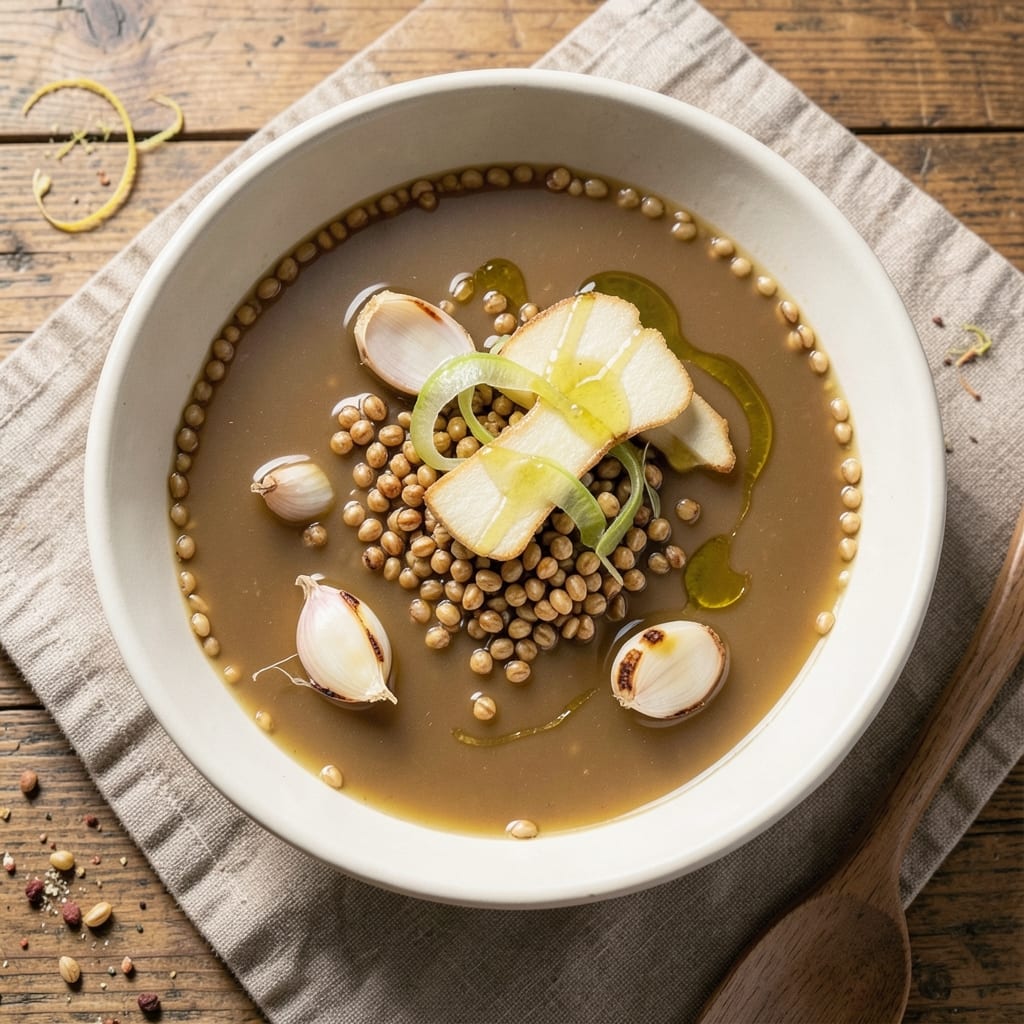 5 Day Soup Fast Recipe: Lemon-Garlic Detox Broth With Toasted Barley Crunch