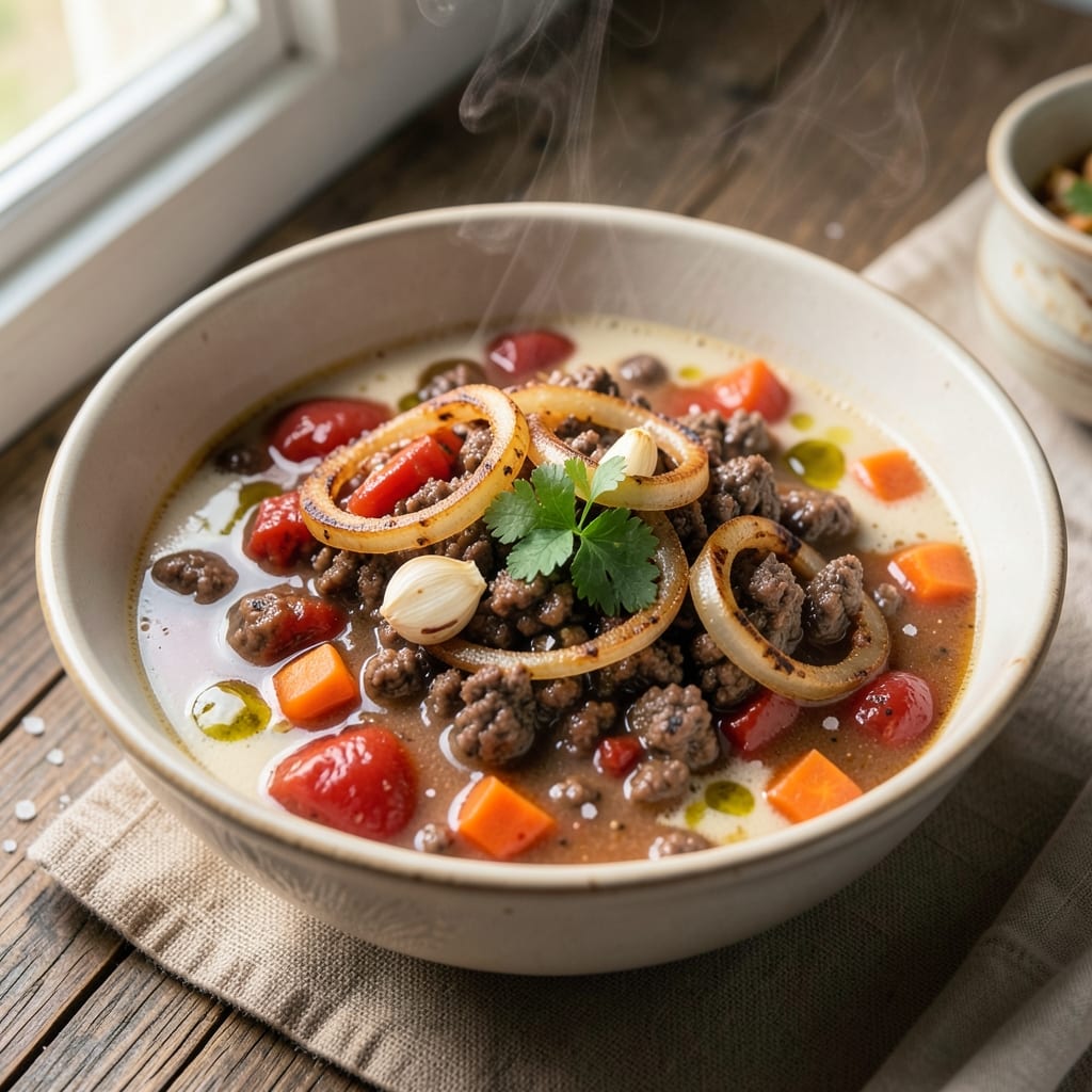 Beef Burger Soup Recipe: Ground Meat and Tomato Comfort in 30 Minutes