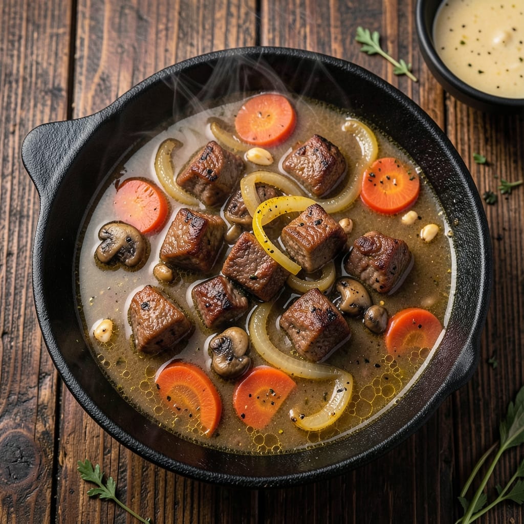 54th Street Outlaw Steak Soup Recipe: Deep-Fried Onion Crunch Over Smoky Beef