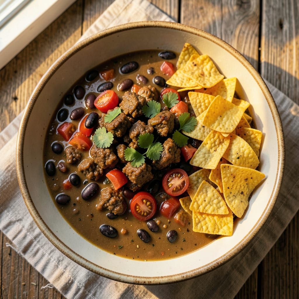 5-Ingredient Taco Soup Recipe: Spiced Tortilla-Crusted Topping Twist