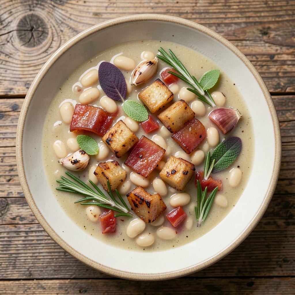 Alessi Tuscan White Bean Soup Recipe: Rosemary-Kissed Creaminess With Crispy Pancetta Topping