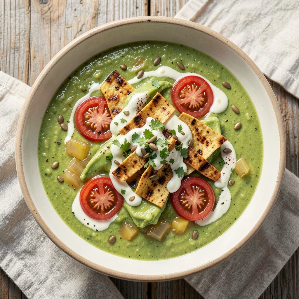 Avocado Tortilla Soup Recipe: Smoky Creamy Swirls With Crispy Tortilla Topping