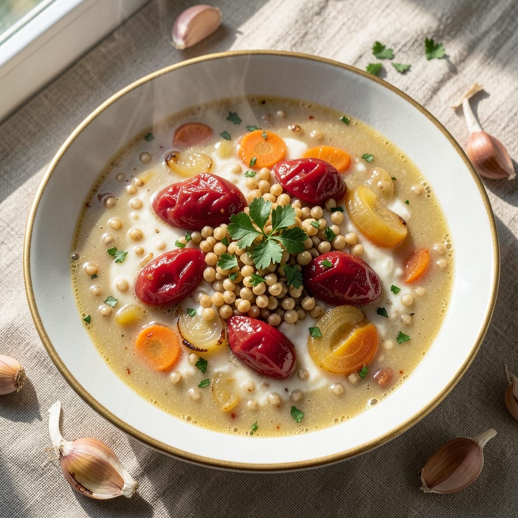 Aladdin's V9 Soup Recipe: Saffron-Infused Creaminess with Toasted Barley Crunch