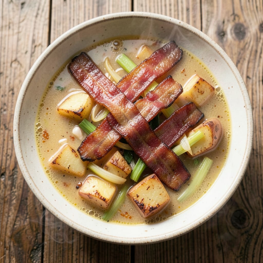 Baked Potato and Bacon Soup Recipe: Smoky Crispy Topping Magic