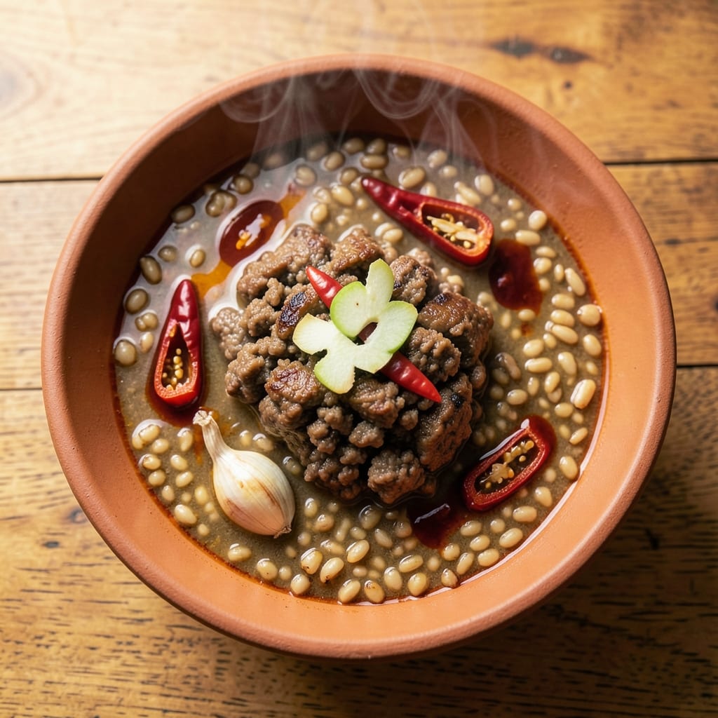 Achi Soup Recipe: Spiced Lamb and Barley Stew With Toasted Barberry Crunch