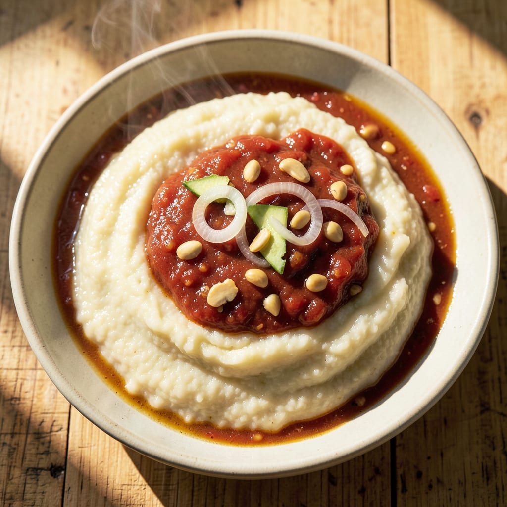 African Fufu Soup Recipe: Cassava and Yam Mash with Rich Peanut Stew