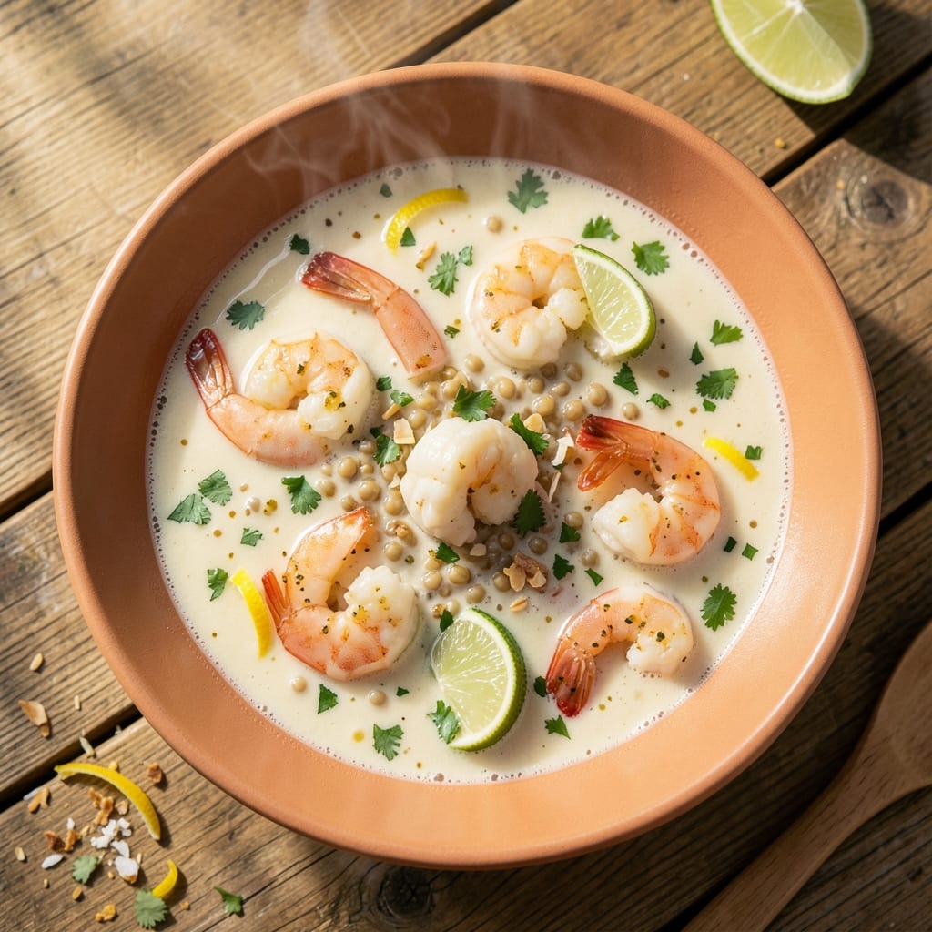 Aguadito Soup Recipe: Coconut-Lime Creaminess with Toasted Barley Crunch