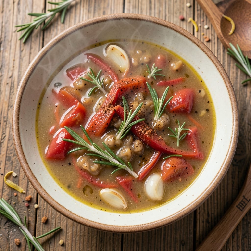 Bartolini Farmers Soup Recipe: Smoky Tomato and Herb Dumplings in Rich Broth