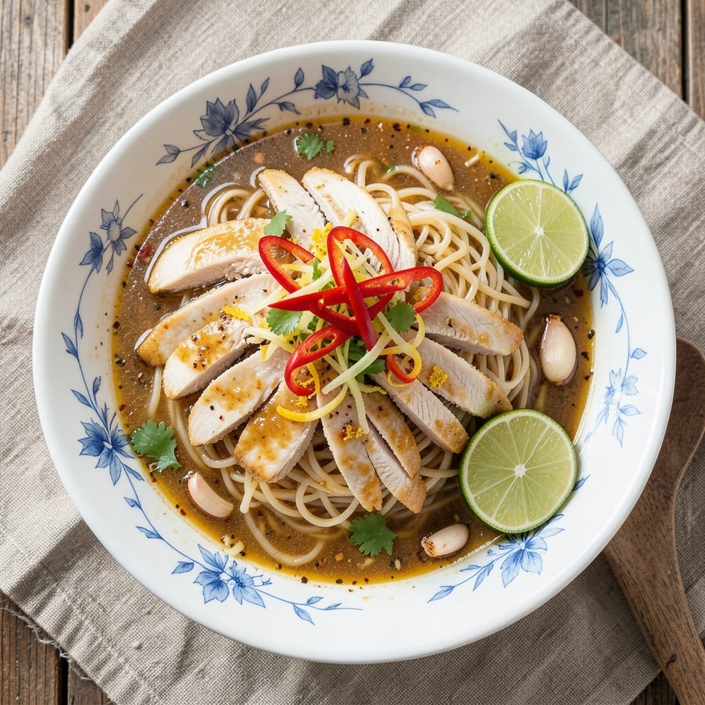 Asian Noodle Bowl Soup Recipe: Smoky Chili-Lime Broth with Silky Rice Noodles
